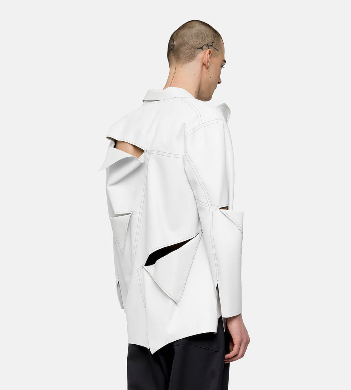 Sulvam - Leather Switching Jacket White
