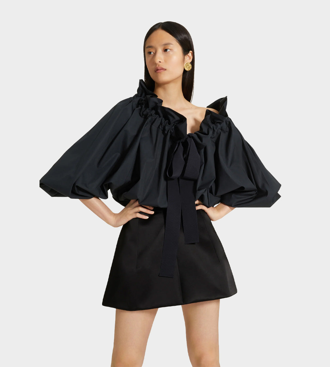 Patou - Grosgrain Long Sleeve Cropped Top Black
