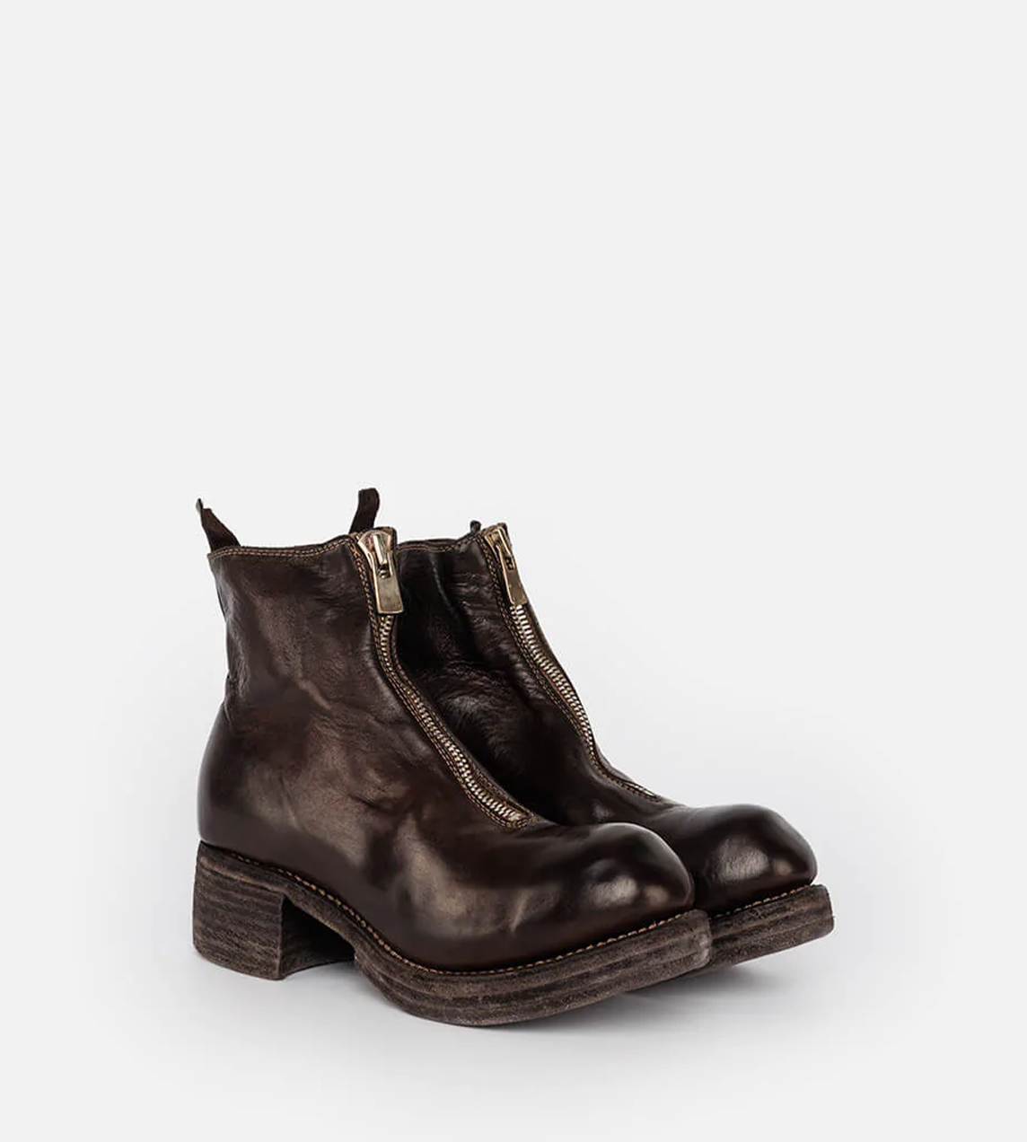 Guidi - PL1WZ Stacked Heel Front Zip Dk. Brown