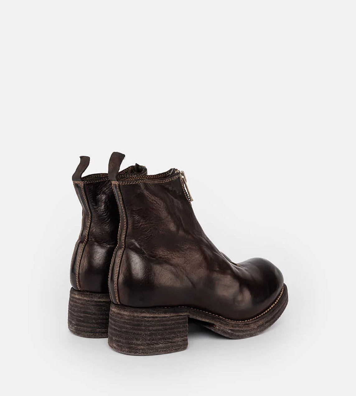 Guidi - PL1WZ Stacked Heel Front Zip Dk. Brown