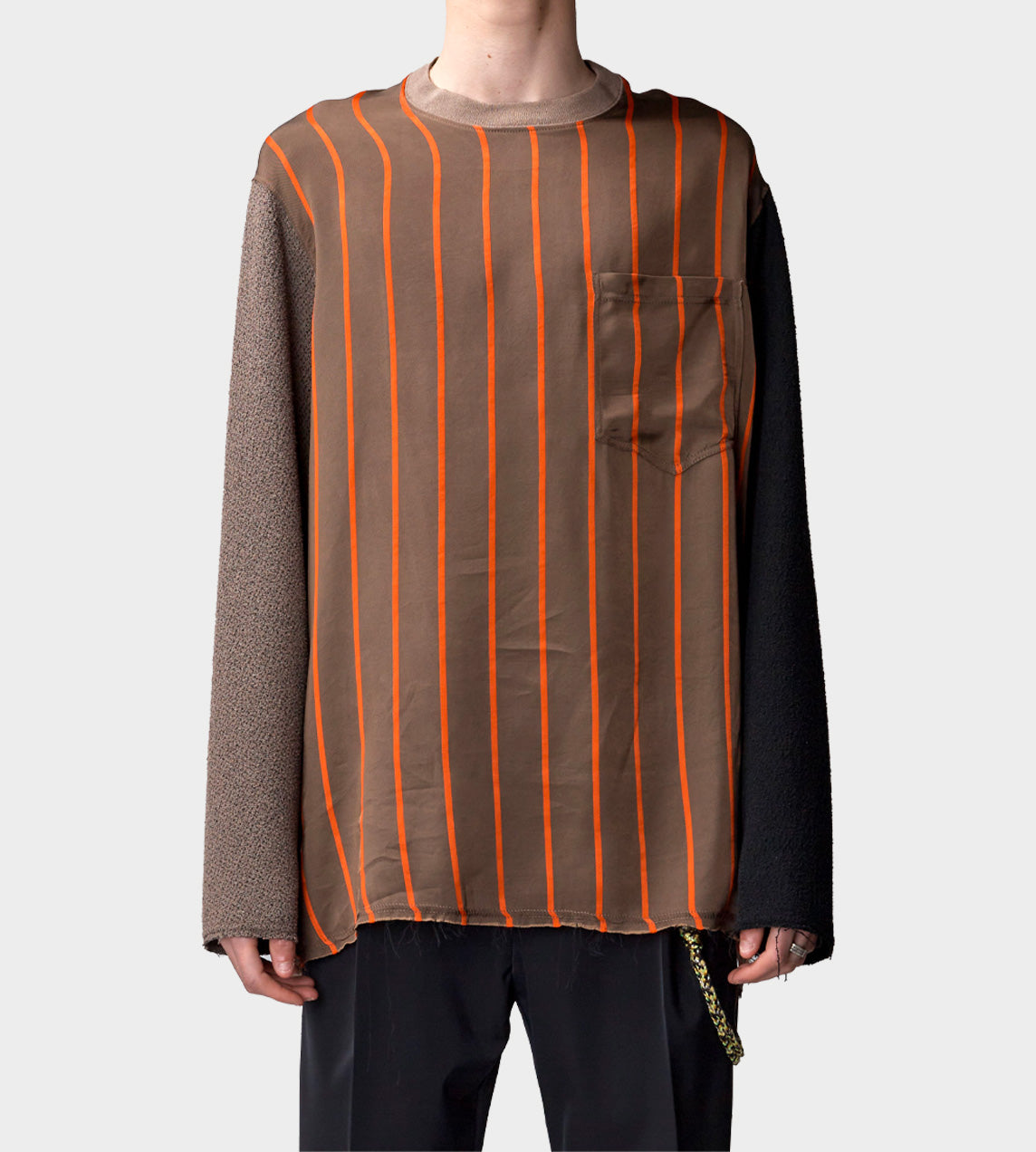 Song For The Mute - Bold Stripe Raw Crewneck Pullover Brown