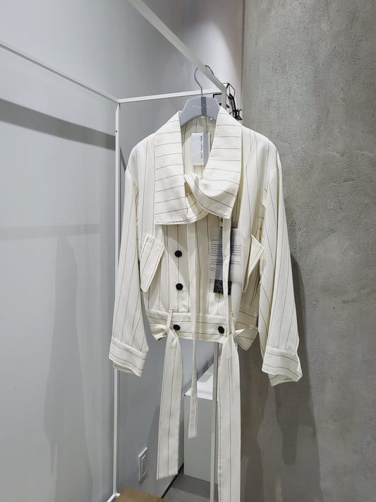 Daniel Gregory Natale - Pinstripe Double Breast Funnel Neck Jacket